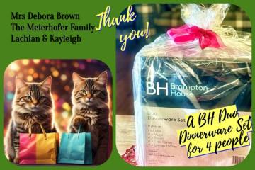 First Raffle Prize is a beautiful Dinner Set for 4!