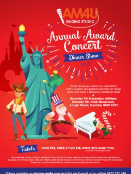 Poster featuring the Statue of Liberty, a cownboy, Santa Clause and an Elf