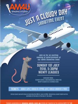 Event poster showing a mouse on a mountain being overflown by a plane 